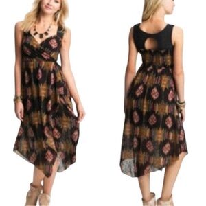 Free People Boho All Wrapped Up Crochet Ikat Midi Dress Small Black Cognac NWT